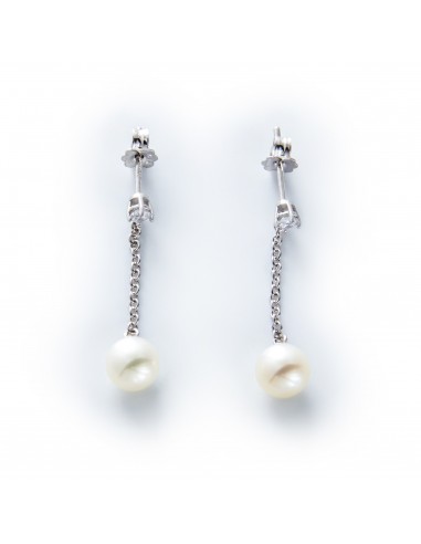 MC 550 Cercei lungi cu surub aur alb zirconii albe si perla de cultura 1